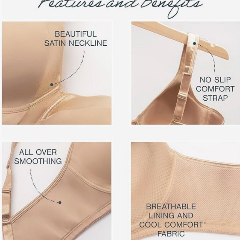 Playtex 18 Hour Silky Soft Smoothing Wireless Full Coverage Bra 40DD Beige 4803 - Picture 4 of 11